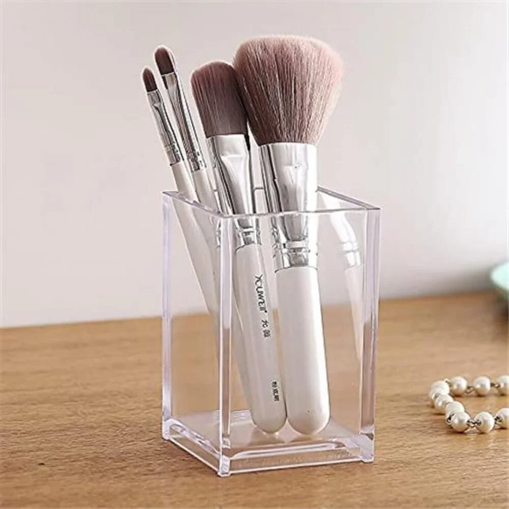 Clear Acrylic Pen Holder Pencil Cup Makeup Brush Holder Desk Organizer 2 Pack